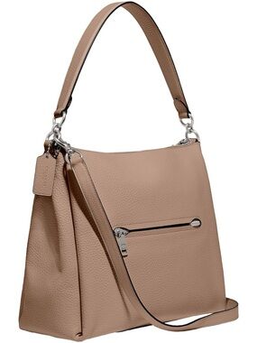 Coach Shay Pebbled Leather Shoulder Bag in Taupe Beige – Silver Hardware